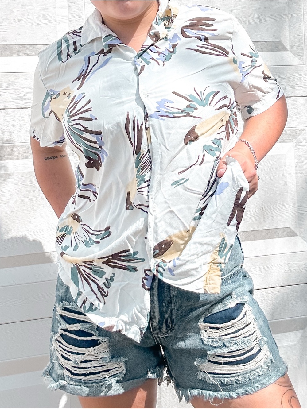 Soft Button Down with Birds